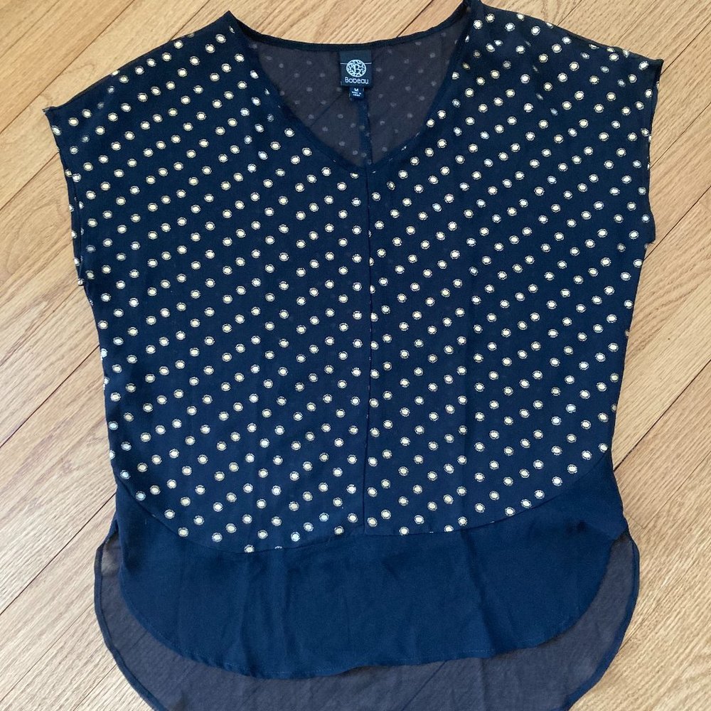 Sheer Black & Gold Polka Dot Blouse Sz Med